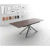 DELIFE Table-à-manger Edge 180-220x90cm verre Antique-marron pieds milieu croisé argent