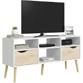 Dmora Lowboard OSLO Meuble TV Blanc / Chêne structuré