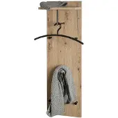 Die Möbelfundgrube Portemanteau mural - 5 crochets d'une capacité de charge de 3 kg chacun - tringle à vêtements - tablette pour chapeaux - L 300 x P 200 x H 1000 mm - bois/métal - décor chêne clair/noir