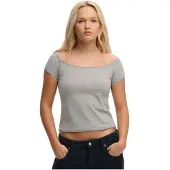 Superdry Bardot Off Shoulder Short Sleeve Top Gris S Femme
