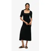 Superdry Femme Robe Mi-longue en Jersey à Manches Courtes et Encolure Carrée Black Taille: 38