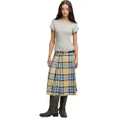 Superdry Check Pleated Midi Skirt Beige M Femme