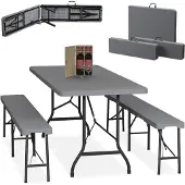 Relaxdays Ensemble de salon de jardin pliable , ensemble de 3 pièces comprenant un grand banc et une grande table, pour le jardin, 180 cm, gris