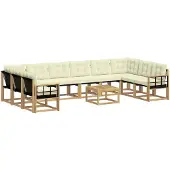 vidaXL Ensemble de salon de jardin 11 pièces, blanc et crème