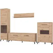 Dmora Cimbergo - Mur modulable, 299x40x193h cm Chêne brun nœuds