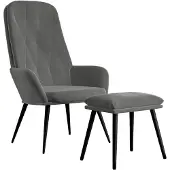 vidaXL Fauteuil relax avec pouf gris foncé velours