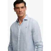 Superdry Riviera Linen Long Sleeve Shirt Bleu XL Homme