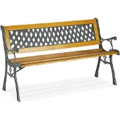 Relaxdays Banc de jardin , 2 places, bois et fonte, pour balcon et terrasse, style rustique, H x l x P : 73 x 125 x 52 cm, naturel/vert