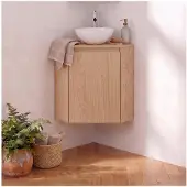 MOB-IN Ensemble lave-mains d'angle décor chêne avec vasque et robinet