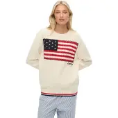 Superdry Americana Flag Crew Sweater Beige 2XS Femme