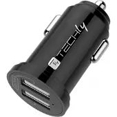 Techly Mini chargeur de voiture 2 ports USB-A, Adaptateur pour véhicule, Noir