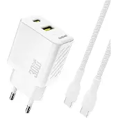 Dudao A27TCEU 30W GaN Charger + USB-C White (30 W, 2 ports), Chargeur USB, Blanc