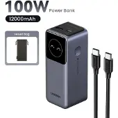 UGREEN Batterie externe PB724 12 000 mAh 100 W avec affichage numérique, gris