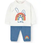 Boboli Knit Long Sleeve Set Blanc,Bleu 1 Months Garçon