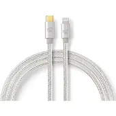 Nedis Câble Lightning - USB 2.0 - USB-C mâle - Apple Lightning 8 broches - 480 Mbps - plaqué or - 2.00 m - rond - tressé / nylon - aluminium - emballage avec fenêtre transparente
