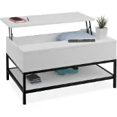 Relaxdays Table basse pliable , avec tablette, table de salon avec espace de rangement, aspect bois, dimensions : 45,5 x 90 x 60 cm, blanc/noir