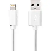 Nedis Câble Lightning - USB 2.0 - Apple Lightning 8 broches - USB-A mâle - 480 Mbps - nickelé - 1.00 m - rond - PVC - blanc - étiquette