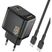 Dudao A28CEU Adapter 45Watt 1xUSB-C (1m USB-C to USB-C cable included) Sort
