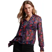 Superdry Studios Chiffon Long Sleeve Blouse Bleu XS Femme