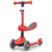 Milly Mally Scooter Fuzzy - Trottinette d'équilibre à trois roues avec siège, roues lumineuses LED, guidon réglable en hauteur, sûre et stable pour les enfants à partir de 18 ans