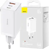 Baseus Ccgp120202 Gan5 Pro Quick Charger Usb-a + 2x 65w Usb-a And Usb-c Wall Charger Argenté