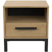 CALICOSY - Chevet 1 tiroir et 1 niche décor chêne et noir mat L44,6 cm - CRAFT - Bois clair