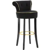 Mauro Ferretti Tabouret De Bar Luxy En Velours Noir Synthétique - 46 X 48 X 96 Cm - Dossier Confortable Et Repose-Pieds En Métal Doré - Design Glamour Essentiel