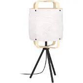 Eglo Lampe de table sur pied Surfleet, lampe de table en bois, coton imitation lin et métal noir, lampe pour le salon et la chambre à coucher, E27