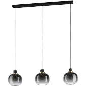 Eglo Suspension 3 flammes HxL 110x95 cm noir/laiton verre vaporisé noir/gris/transparent