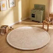 Little Olly Tapis de jeu rond lavable - Flo Beige | Ø 80cm | Rond | Tissage plat
