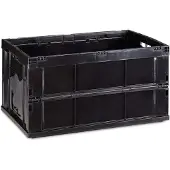 Relaxdays 5 caisses de transport professionnelles, caisses pliantes robustes, usage professionnel, plastique haut de gamme, qualité supérieure, 60 litres, noir
