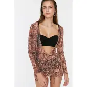 Trendyol Vêtement de plage rouille / brun foncé / blanc