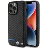 BMW Étui pour iPhone 15 Pro Max en cuir noir carbone