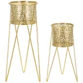 Mauro Ferretti Lot De 2 Cache-Pot En Métal Doré 21x20x46-18x18x32 Cm