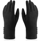 Betlewski Gants pour femme en velours noir GFD-05 avec boutons