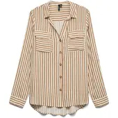 Vero Moda Chemisier 'VMBumpy' noisette / blanc
