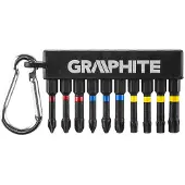 Graphite 10 pièces IMPACT BIT SET. 56H562 (Cruciforme Phillips PH, Torx TX)