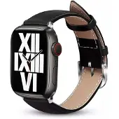 Crong Bracelet Noble - Bracelet en cuir véritable pour Apple Watch 44/45/46/49 mm (Noir)