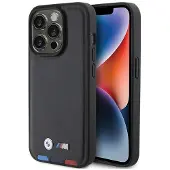 BMW BMHCP15L22PTDK iPhone 15 Pro 6.1" czarny/black Tampon en cuir tricolore (Apple iPhone 15 Pro), Coque pour téléphone portable, Noir