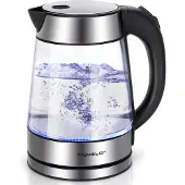 Aigostar 8433325188481, 1,7 litre, 2200 W, Argenté, Transparent, Noir, Verre, Plastique, Acier inoxydable, Indicateur de niveau d'eau, Sans fil