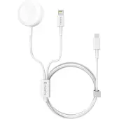 Swissten - Câble magnétique Lightning et USB-C pour recharge rapide de l'Apple Watch et de l'iPhone (1,2m) - Blanco