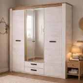 Dmora Caiano - Grande Armoire 199x207h cm Blanc Mélèze, 2 Tiroirs