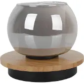 Näve Lampe de table "TEXAS", hauteur : 15 cm, matériaux : fer, bois, verre, couleurs : noir, fumé, blanc, naturel. Ampoule non incluse : 1 x E27, maximum 5 W. Interrupteur à câble