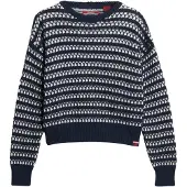 Superdry Femme Pull Ras Du Cou Court en Crochet Bleu Marine et Blanc Rayé, Taille: 44 Taille: 44