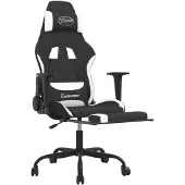 vidaXL Chaise de jeu avec repose-pieds Noir et blanc Tissu
