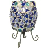 Näve Lampes de table - Lampe de table en mosaïque, lampe de table en métal et en verre de couleur bleue, culot E14
