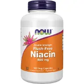 Now , Niacine, Sans Bouffées de Chaleur, Double Concentration, 500 mg, 180 Gélules Végétales