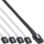 Intos 27620A Câble de connexion SAS, Mini-SAS SFF-8087 vers 4x SATA, 1:1, OCR, 0.75m