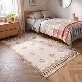 Little Olly Tapis lavable pour enfant - Moos Flower Crème | 120x170 cm | Rectangulaire | Pile courte
