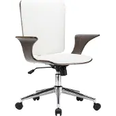 DKD Home Decor Chaise pivotante de bureau Blanc Similicuir et bois courbé